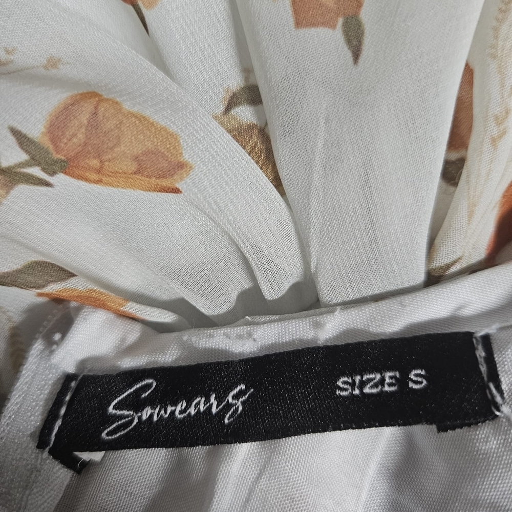 Cream Bishop Sleeve Sundress with Scoop Neck - Picture 6 of 12